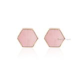 Pink Opal Stud Earrings - Gold Plated Studs - Solid Silver - 9x9mm Hexagon - Party Jewelry - Jewelry For The Traveler - Gift For Young Mom